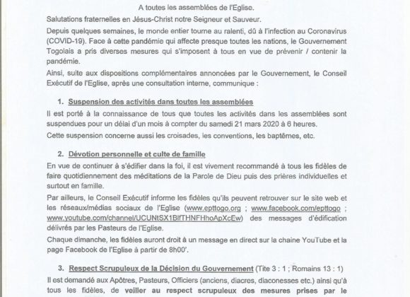 Circulaire du 20 Mars 2020