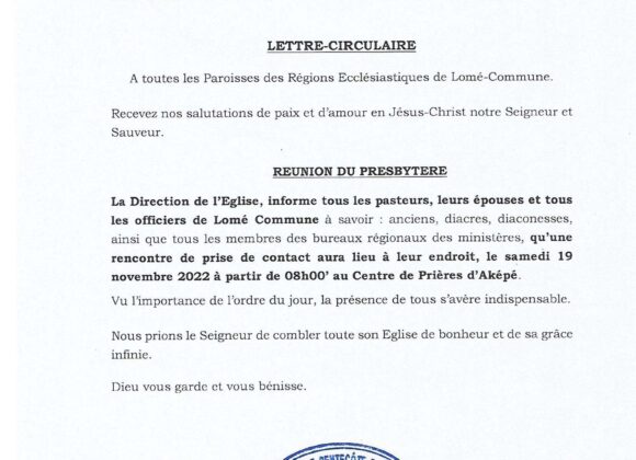 Lettre Circulaire du 06 Nov. 2022